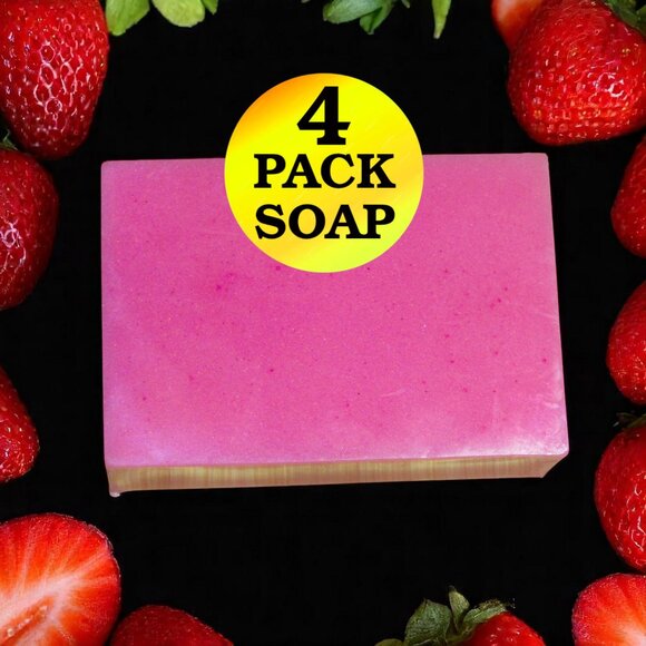 NEW Strawberry, Musk, & Vanilla scented handmade soap. Set of 4 soap bars. - Picture 1 of 6